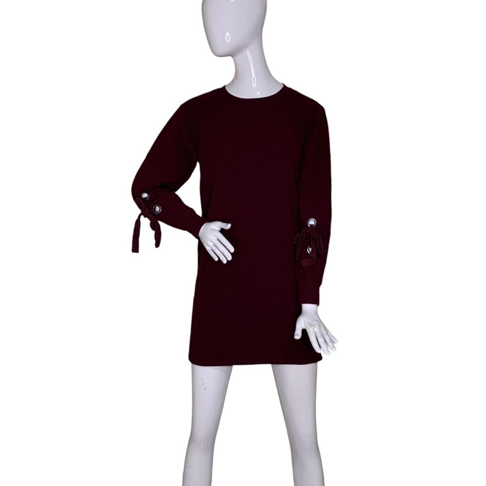 Two By Vince Camuto Midi Dress Long Sleeve Crewneck Burgundy